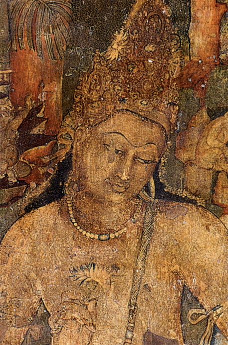 Mural of bodhisattva Padmapani in Ajanta Caves. India, 5th century