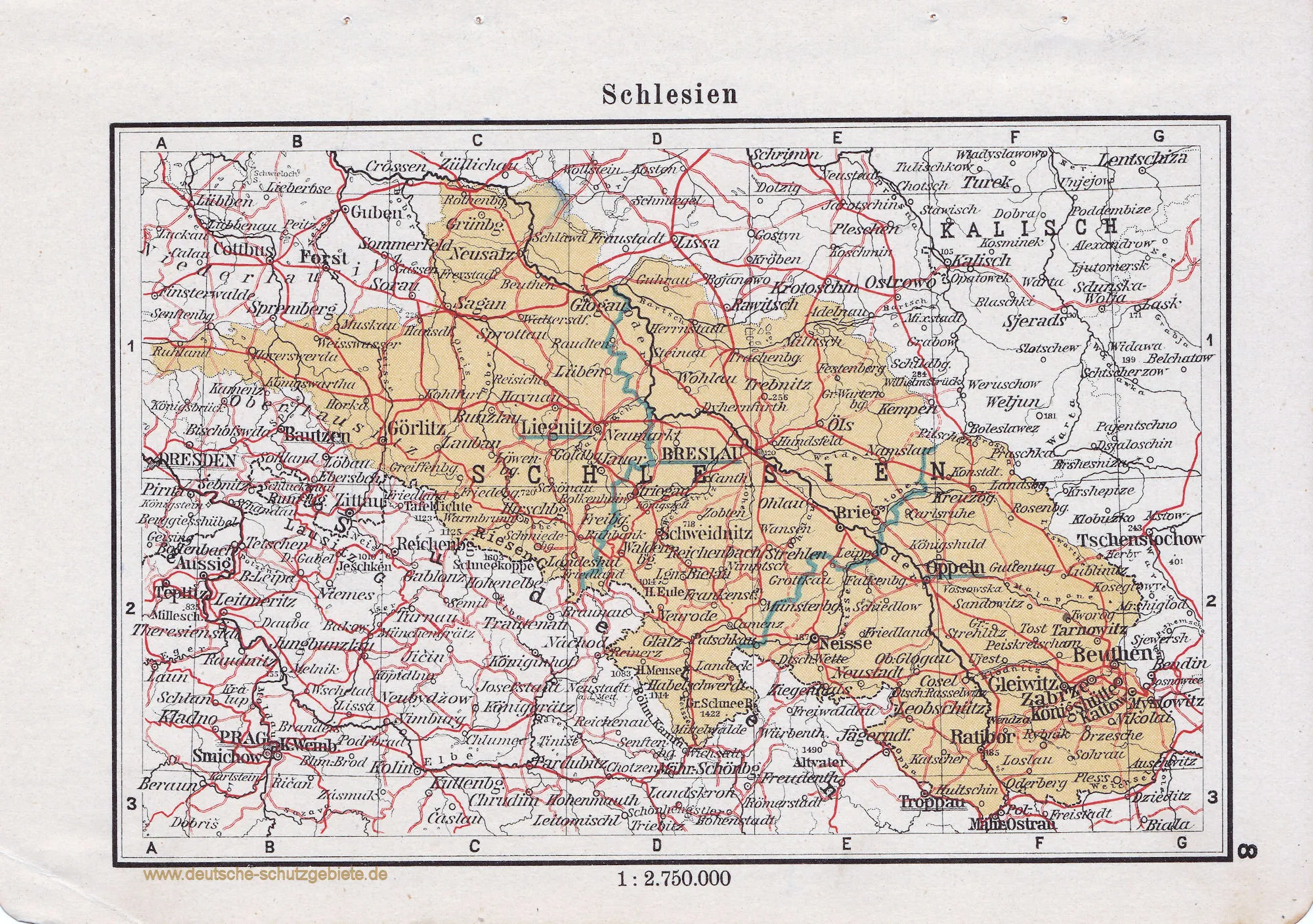 Mapa Śląska / Schlesien źródło: https://deutsche-schutzgebiete.de/