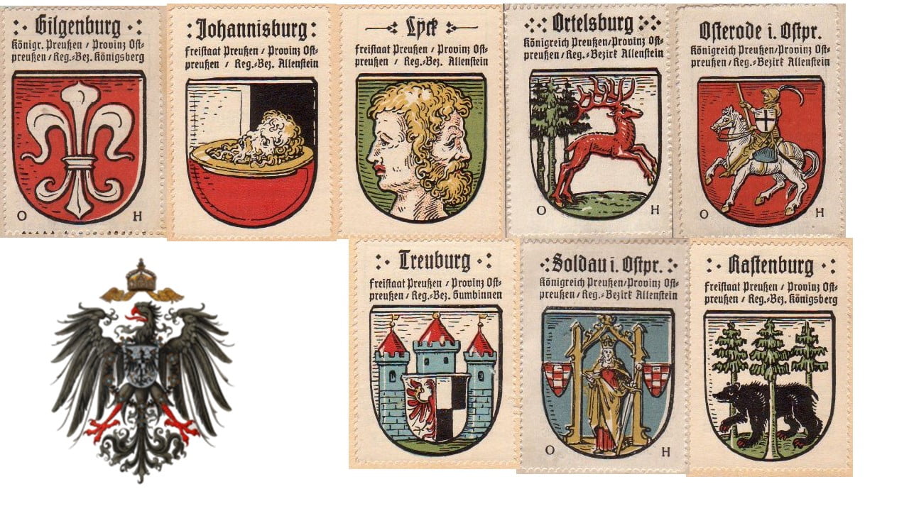 Herby miast Mazur / Masuren źródło: https://www.heraldry-wiki.com